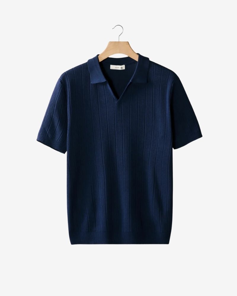 OPEN COLLAR RIBBED POLO