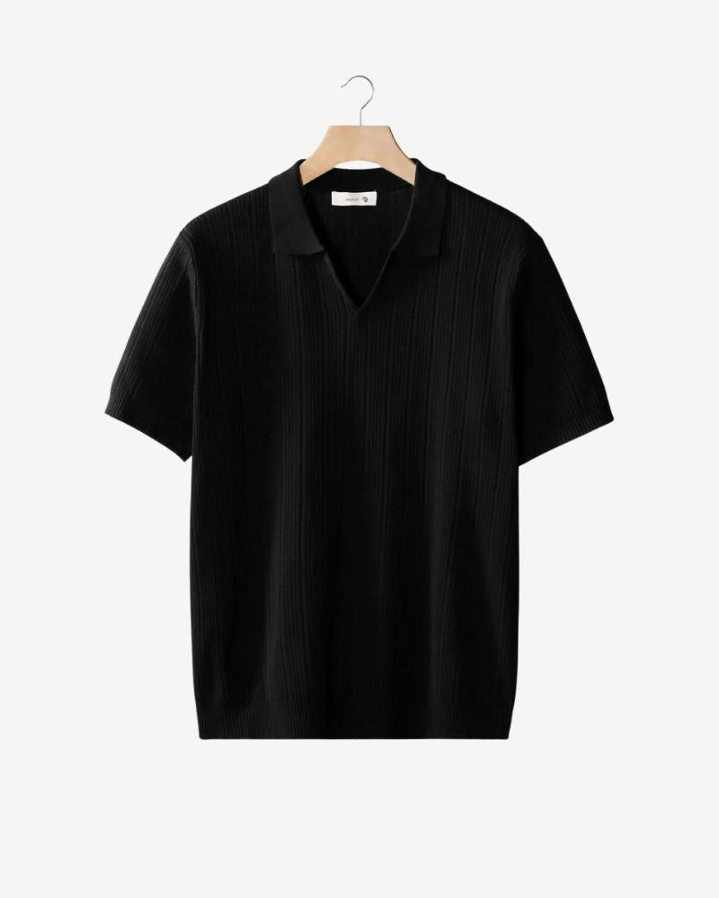 OPEN COLLAR RIBBED POLO